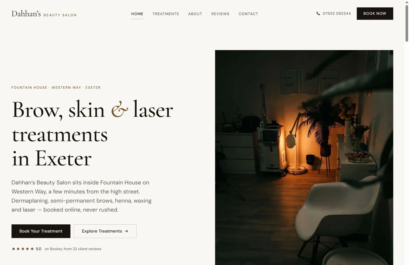 Dahhan’s Beauty Salon website featuring its salon and treatments