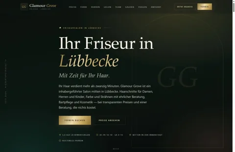 Glamour Grove salon website design concept