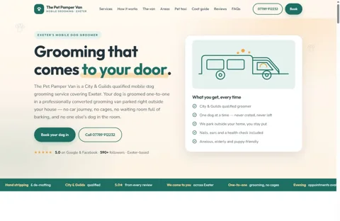 The Pet Pamper Van mobile grooming website concept