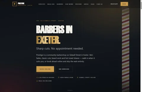 Prestige Barbershop website design concept
